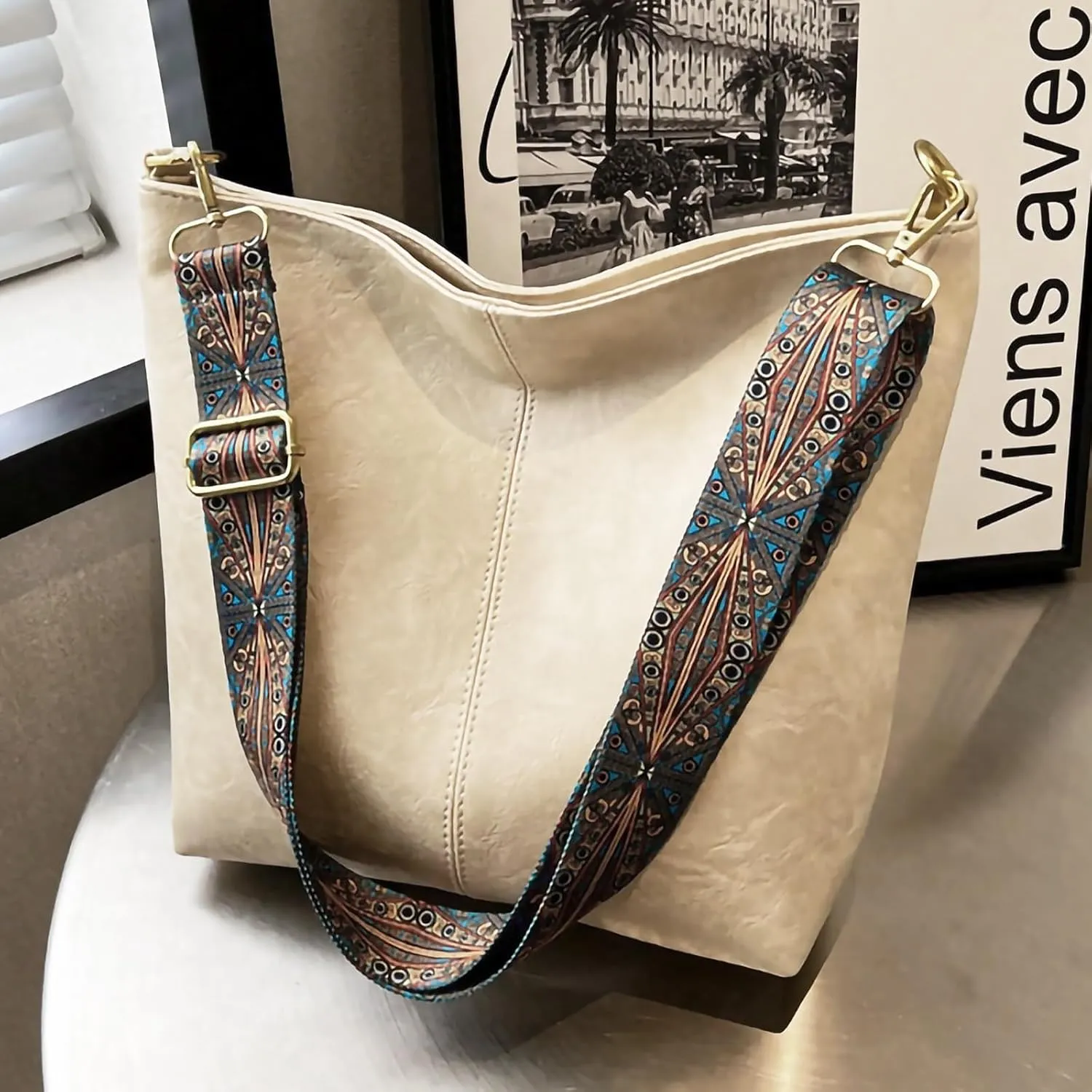 Hobo Bags for Women Crossbody Bag Guitar Strap Purse Vegan Leather Shoulder Handbags Boho Purses Tote Bucket Bag