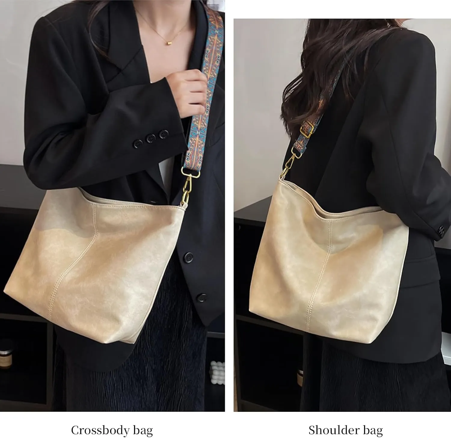 Hobo Bags for Women Crossbody Bag Guitar Strap Purse Vegan Leather Shoulder Handbags Boho Purses Tote Bucket Bag