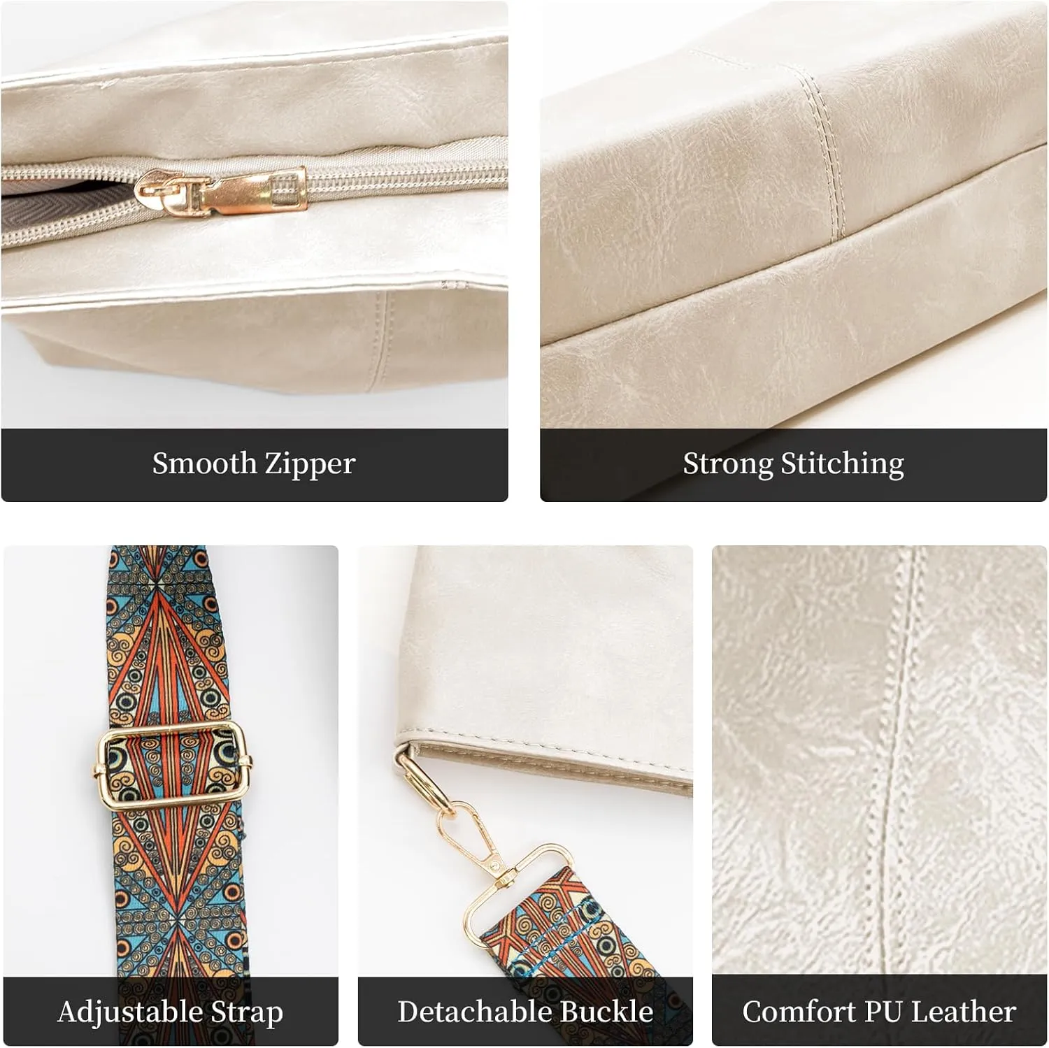Hobo Bags for Women Crossbody Bag Guitar Strap Purse Vegan Leather Shoulder Handbags Boho Purses Tote Bucket Bag