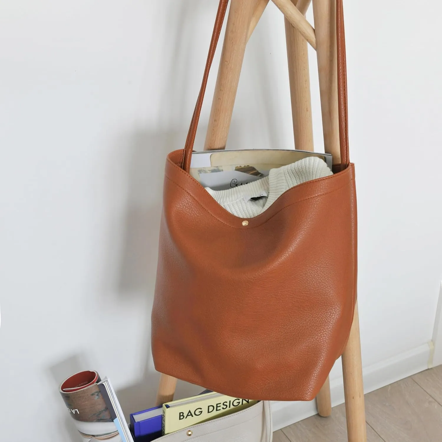 Hobo Bags for Women Vegan Leather Bucket Bags Minimalist Shoulder Handbag