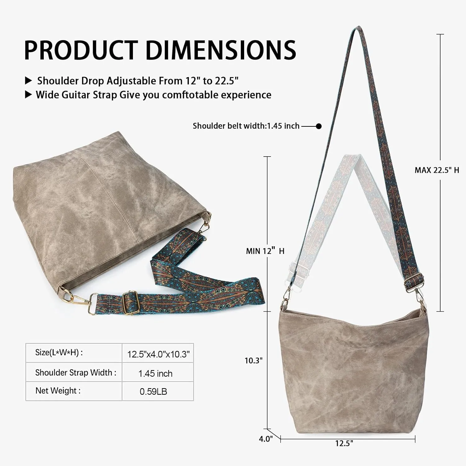 Hobo Crossbody Bags for Women Slouchy Shoulder Bags with Retro Strap Small Vegan Leather Purses for Work, Travel