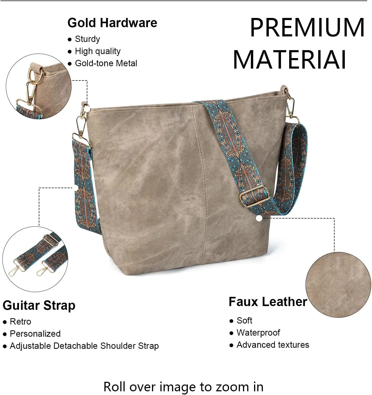 Hobo Crossbody Bags for Women Slouchy Shoulder Bags with Retro Strap Small Vegan Leather Purses for Work, Travel