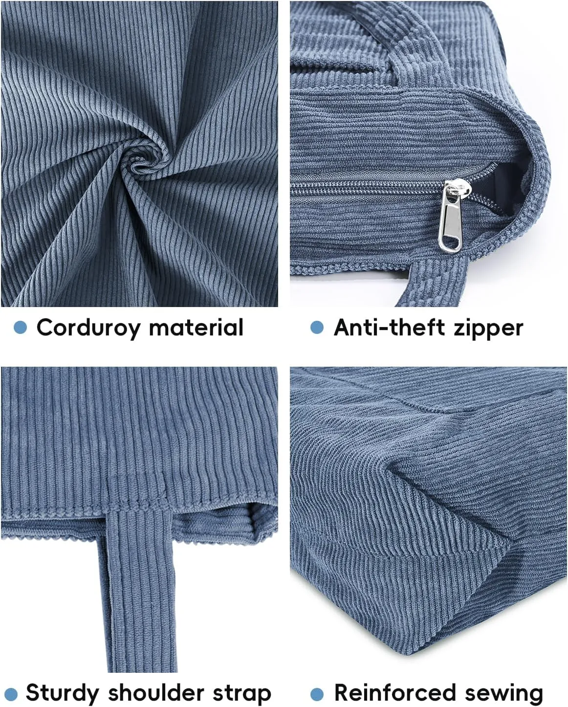 Iioscre Corduroy Tote Bag for Women,Hobo HandBags with Zipper,Large Capacity Casual Shoulder Handbags with Inner Pockets