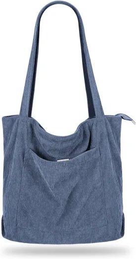 Iioscre Corduroy Tote Bag for Women,Hobo HandBags with Zipper,Large Capacity Casual Shoulder Handbags with Inner Pockets
