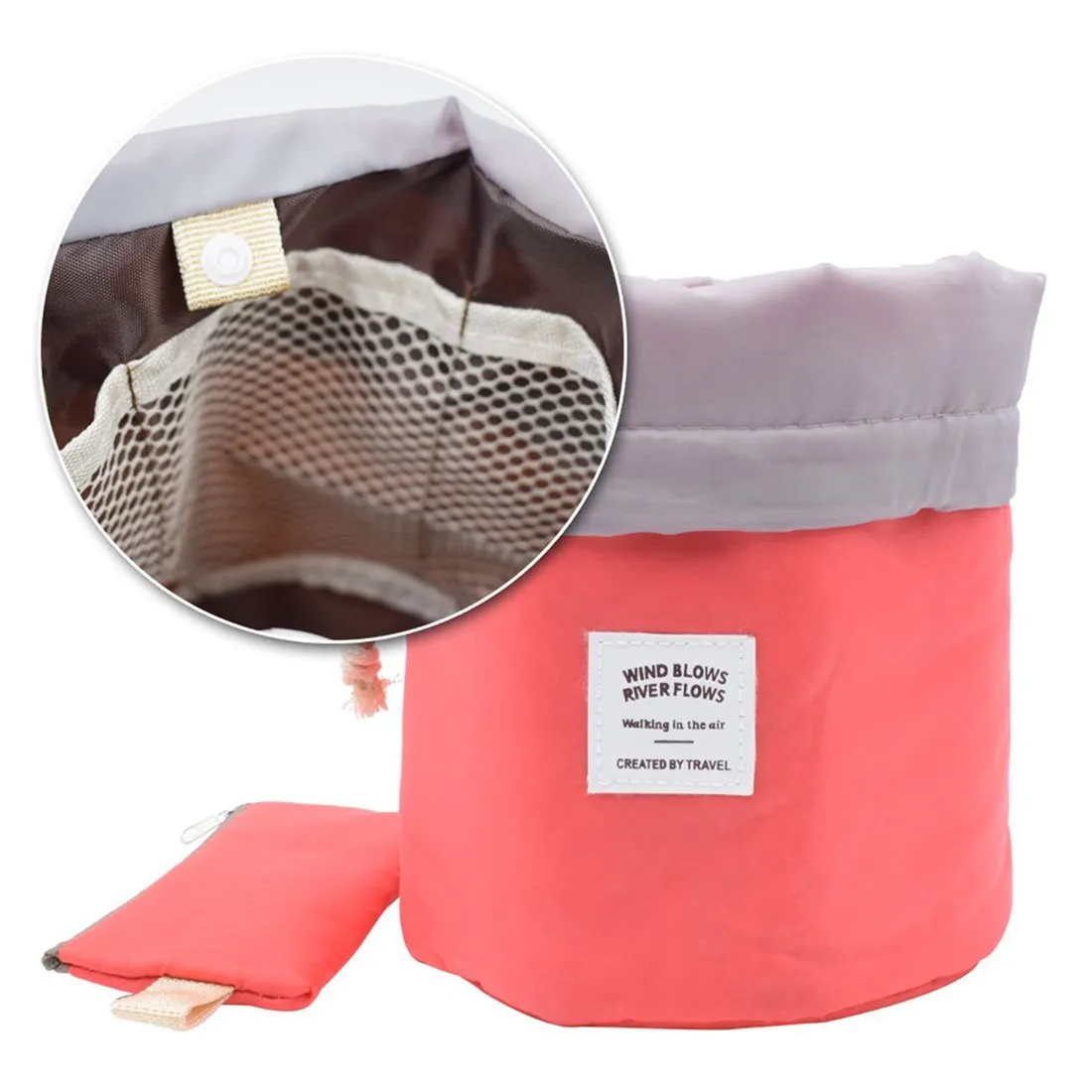 INVODA Drawstring Cosmetic Bag Travel Makeup Bag for Women Toiletry Bag Portable Drawstring Make up Organizer Bag for Travel (Red)