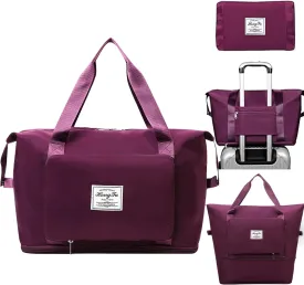 INVODA Travel Bag for Women Expandable Weekender Overnight Bag Carry on Sports Tote Gym Bag Waterproof Foldable Duffel Bag (Fuchsia)