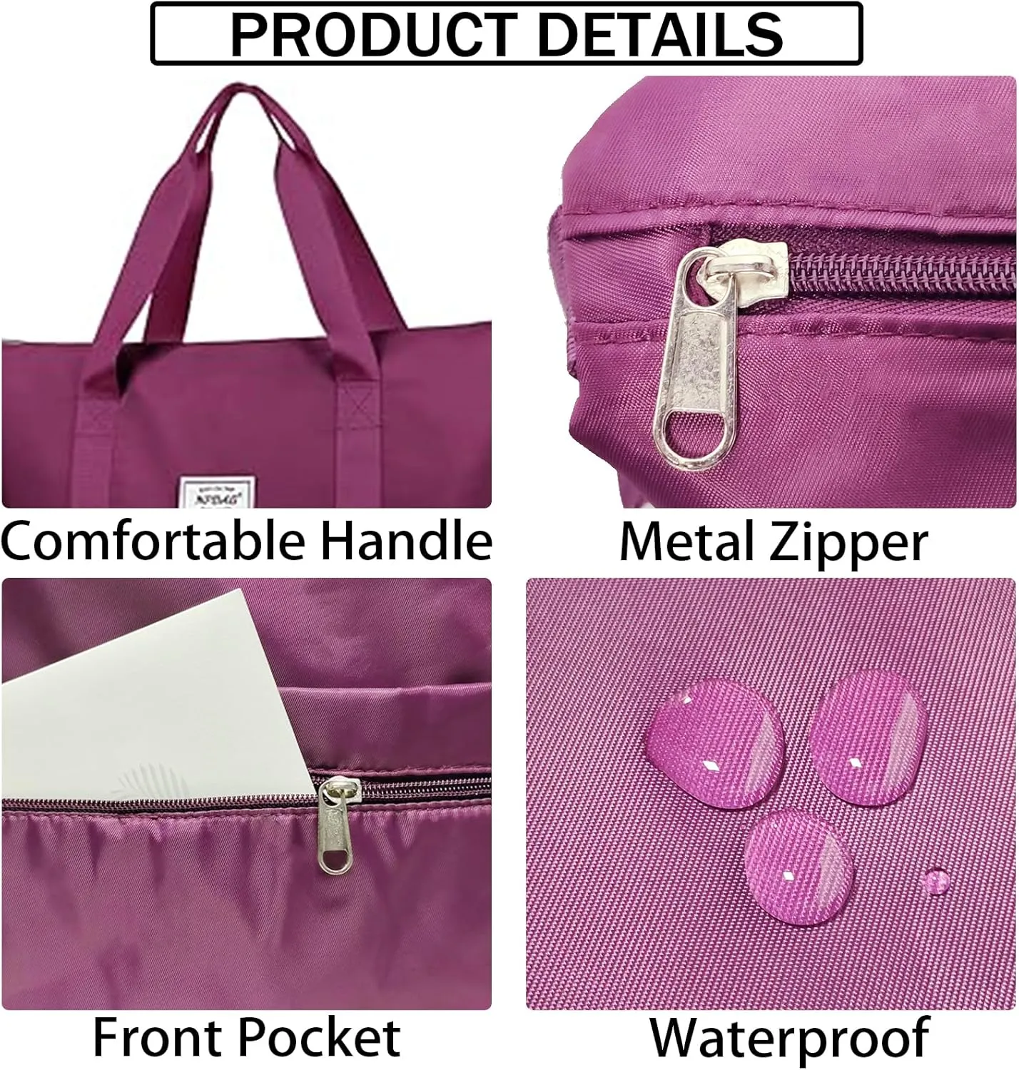 INVODA Travel Bag for Women Expandable Weekender Overnight Bag Carry on Sports Tote Gym Bag Waterproof Foldable Duffel Bag (Fuchsia)
