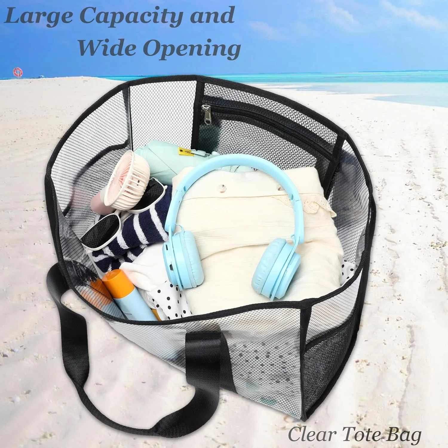 JIANYA Beach Bag, Tip-Proof Waterproof Pool Bag Shoulder Bag with Pockets for Work, Travel, Gym, Beach & Pool