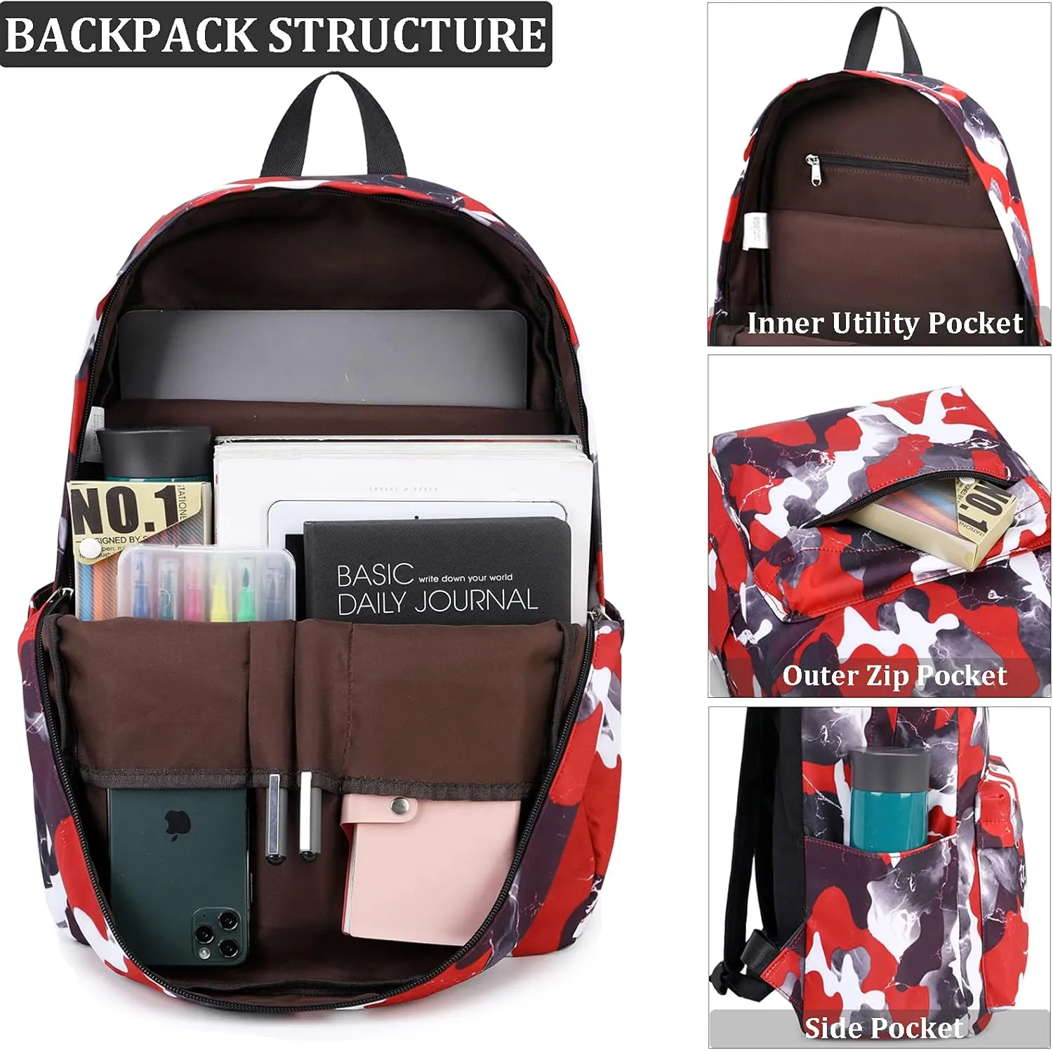 JIANYA Boy/Girl School Backpack Set Camouflage Bookbags School Bags for Elementary Middle School