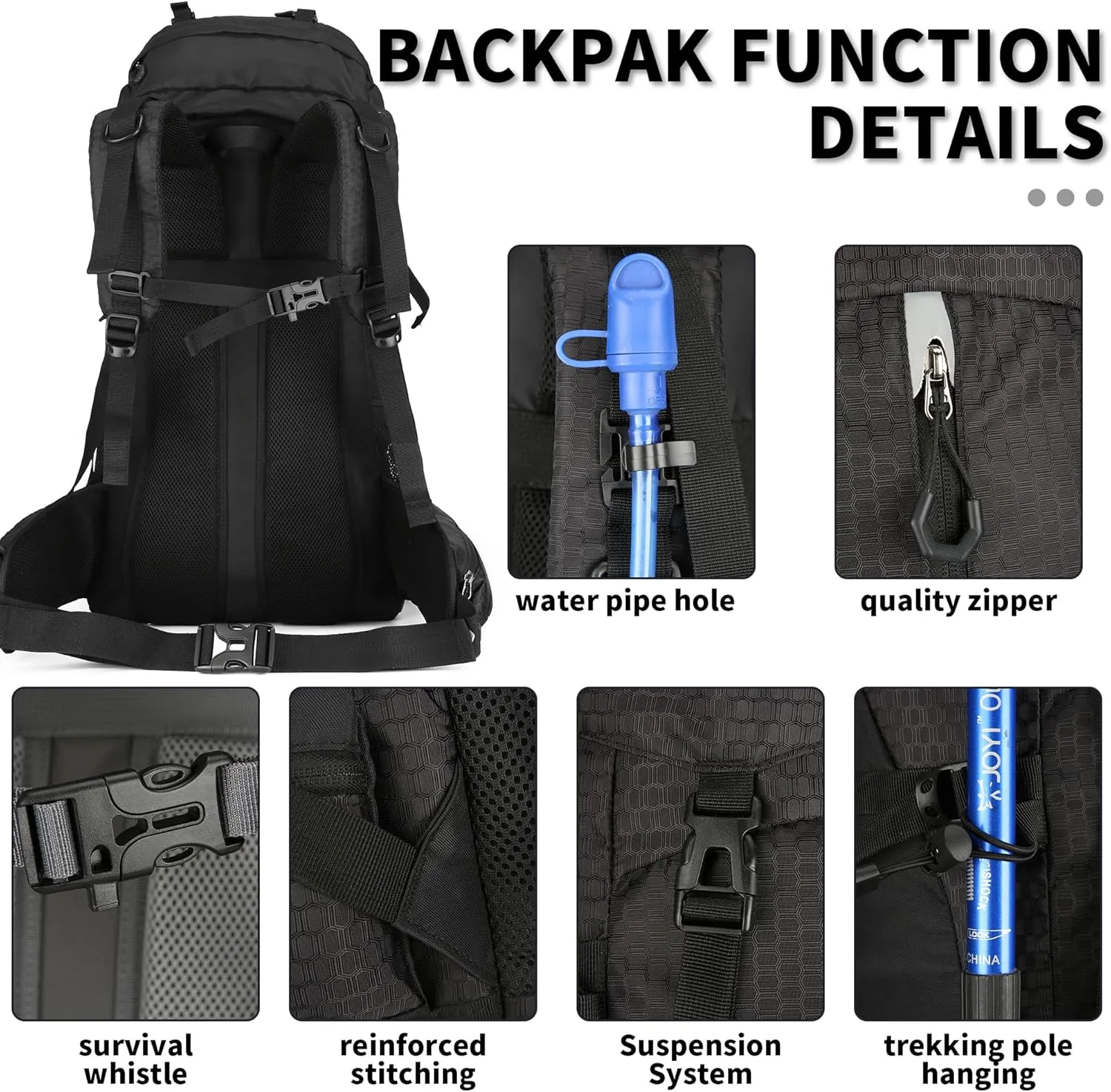 King'sGuard 60L Hiking Backpack, Waterproof Camping Backpacking Backpack for Men Outdoor Traveling Climbing Daypack with Rain Cover (Black)