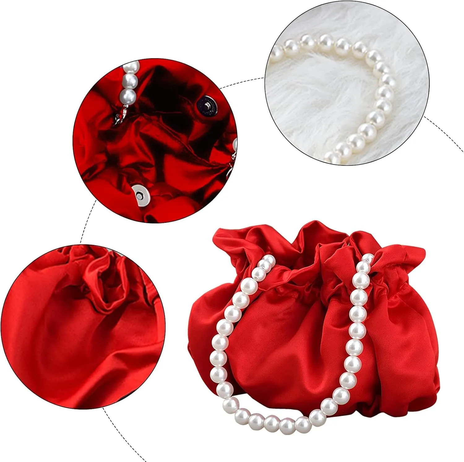 LAKSMI Mini Pearl Bracelet Bucket Bag Wristlet Purses Crossbody Handbags Little Hobo Bag with Faux Pearl Chain