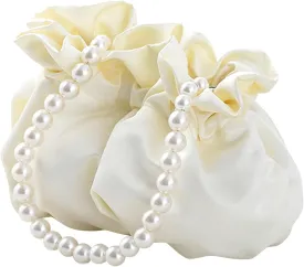 LAKSMI Mini Pearl Bracelet Bucket Bag Wristlet Purses Crossbody Handbags Little Hobo Bag with Faux Pearl Chain