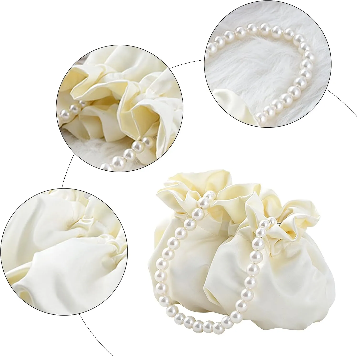 LAKSMI Mini Pearl Bracelet Bucket Bag Wristlet Purses Crossbody Handbags Little Hobo Bag with Faux Pearl Chain