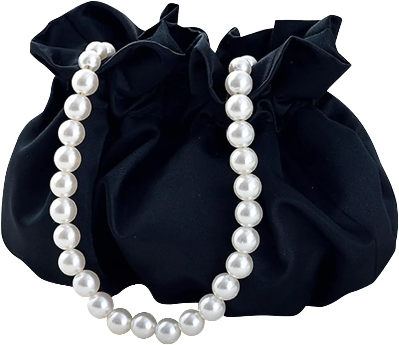 LAKSMI Mini Pearl Bracelet Bucket Bag Wristlet Purses Crossbody Handbags Little Hobo Bag with Faux Pearl Chain