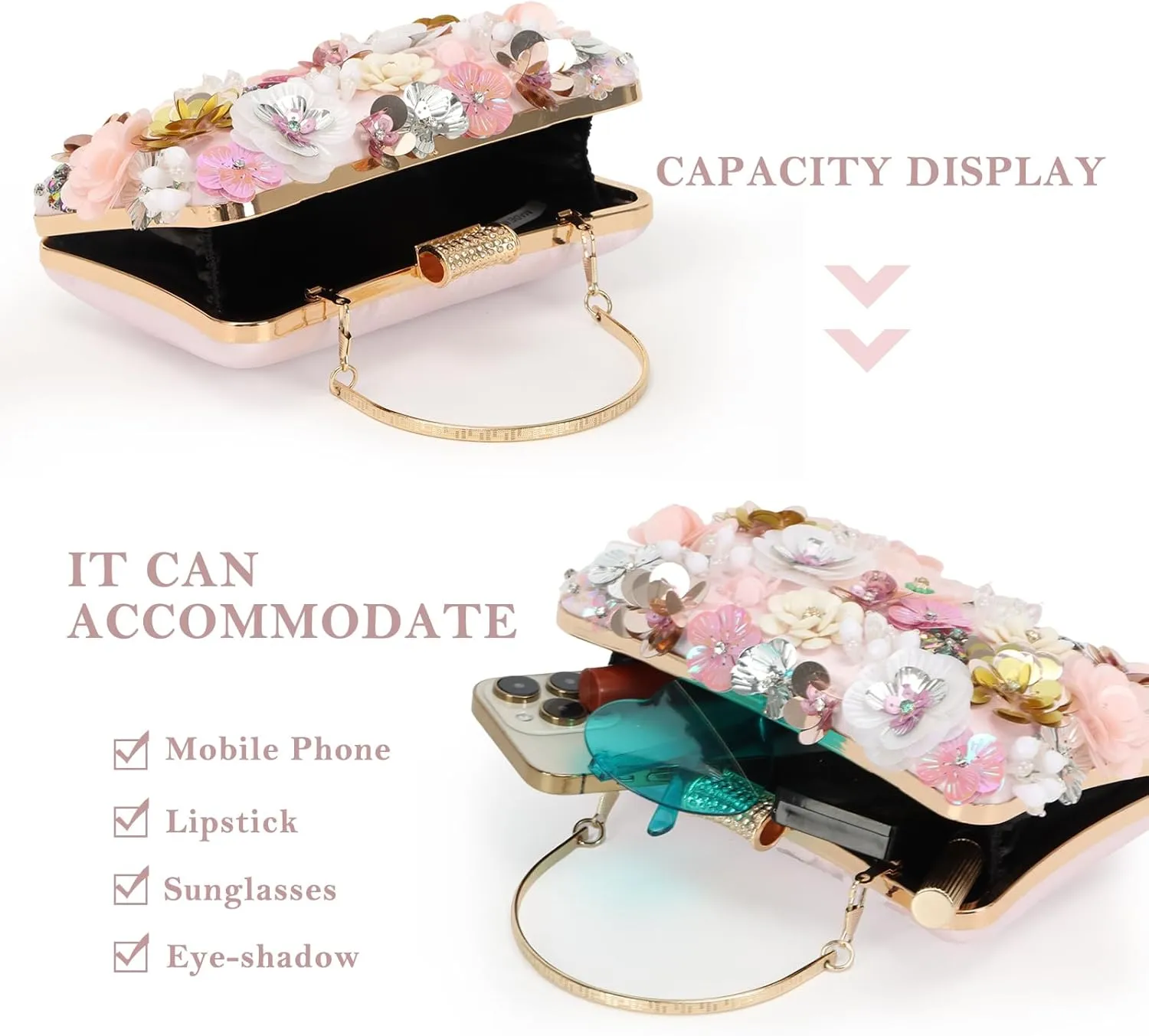 Lanpet Women Clutches Flower Evening Handbag Chain Strap Shoulder Bag