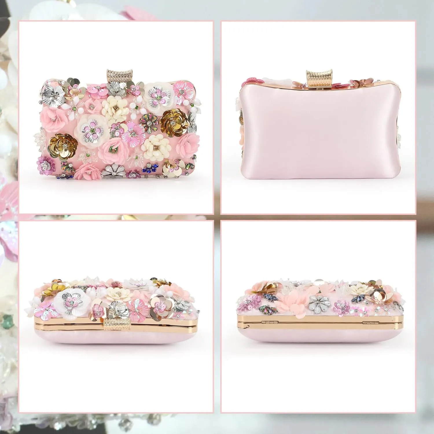 Lanpet Women Clutches Flower Evening Handbag Chain Strap Shoulder Bag