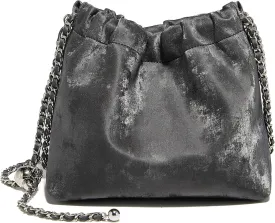 LAORENTOU Suede Designer Crossbody Bag for Women, Bucket Style Shoulder Bag for Ladies, Medium Size Purse with Chain Strap