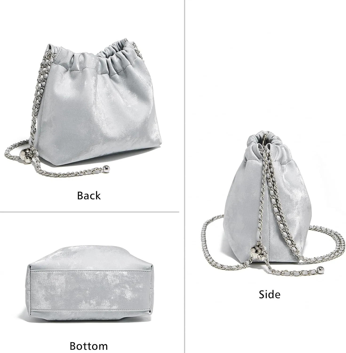 LAORENTOU Suede Designer Crossbody Bag for Women, Bucket Style Shoulder Bag for Ladies, Medium Size Purse with Chain Strap