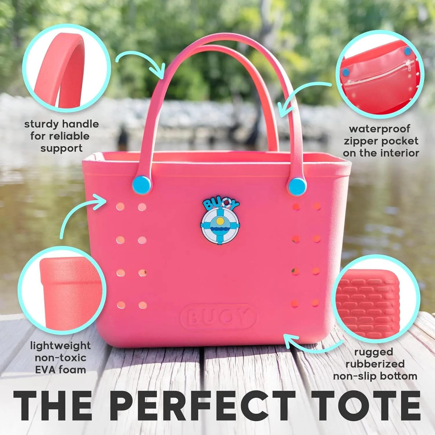 Large Rubber Tote Bag With Waterproof Zipper Pocket | Easy To Clean EVA Rubber Beach Bag With Holes | Beach Bags For Women