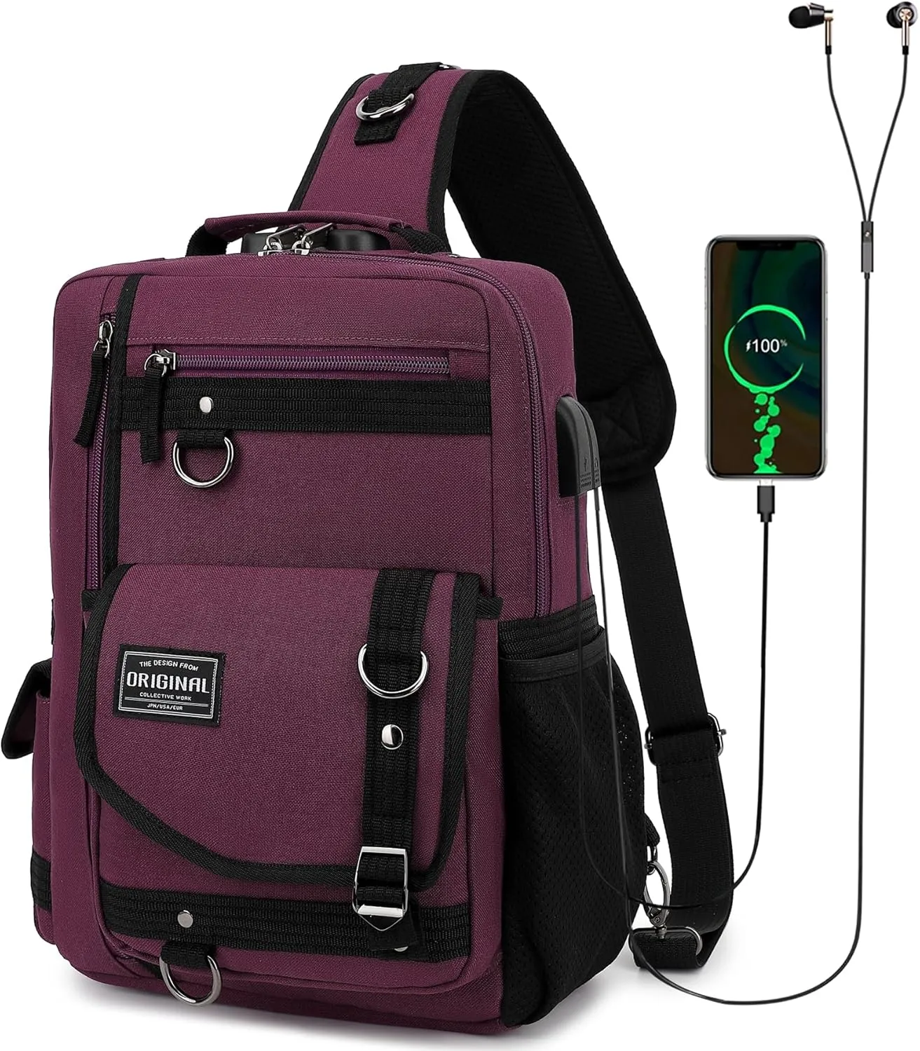 Leaper Messenger Bag Outdoor Cross Body Bag Sling Bag Shoulder Bag With USB Purple