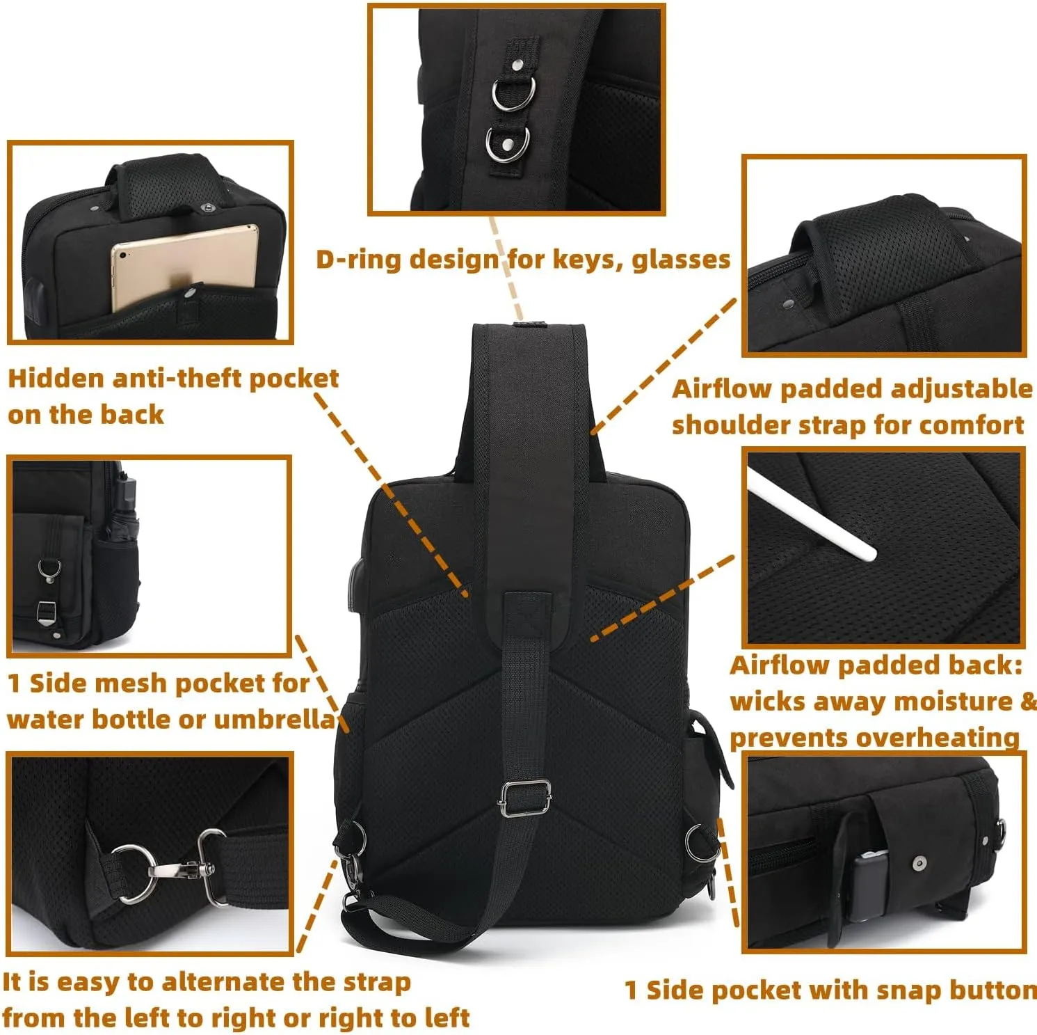 Leaper Messenger Bag Outdoor Cross Body Bag Sling Bag Shoulder Bag With USB Purple