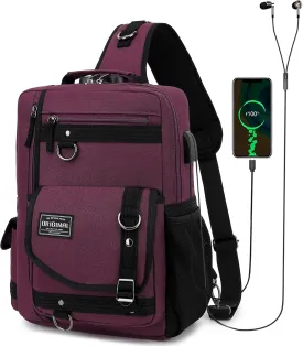 Leaper Messenger Bag Outdoor Cross Body Bag Sling Bag Shoulder Bag With USB Purple
