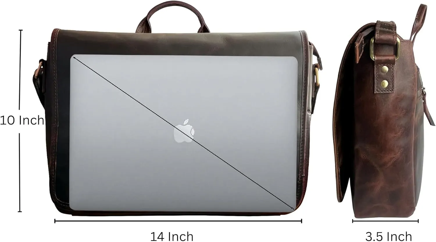 Leather Messenger Bag for Men 14" Leather Laptop Bag Vintage Crossbody Office Satchel Travel Shoulder Bag