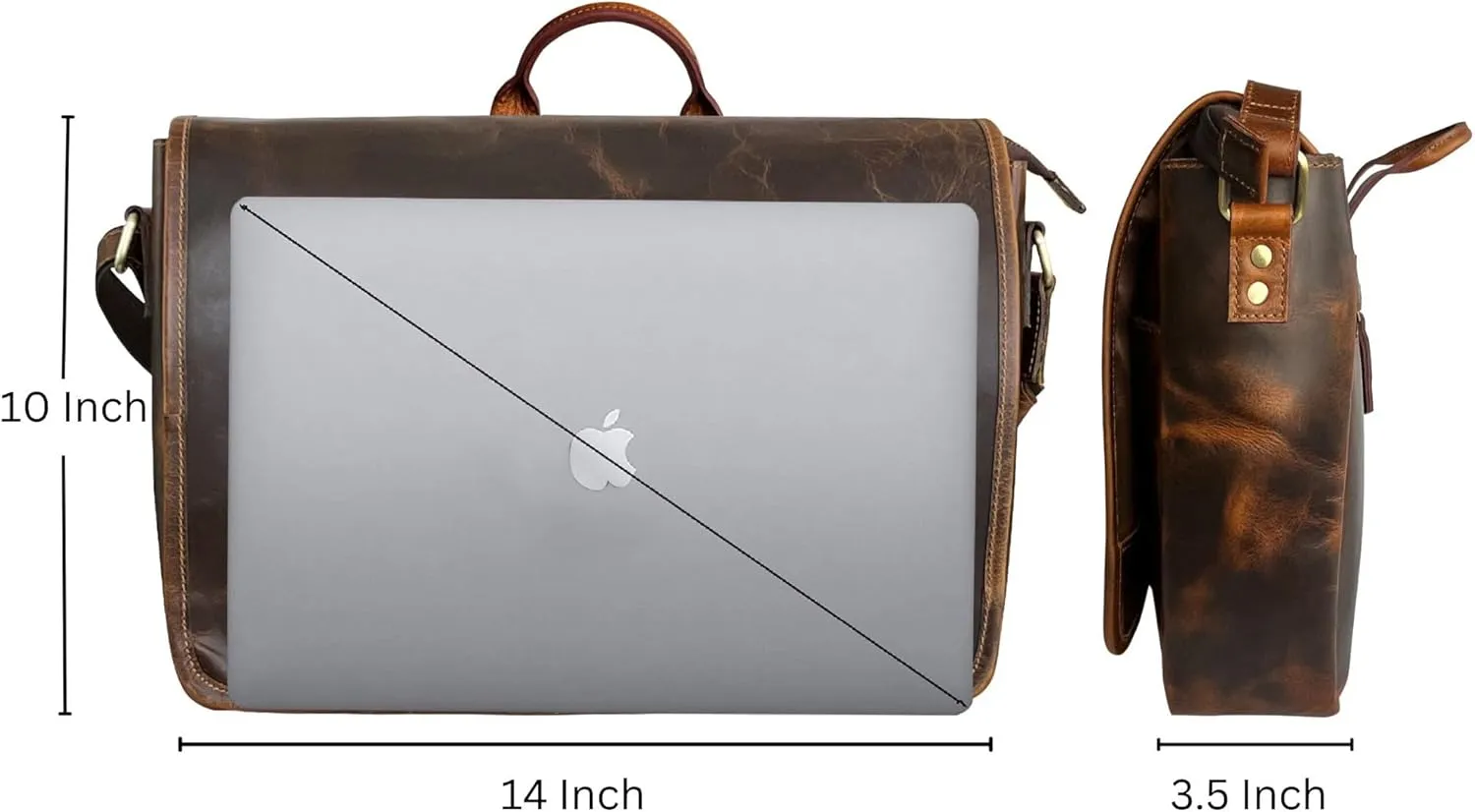 Leather Messenger Bag for Men 14" Leather Laptop Bag Vintage Crossbody Office Satchel Travel Shoulder Bag