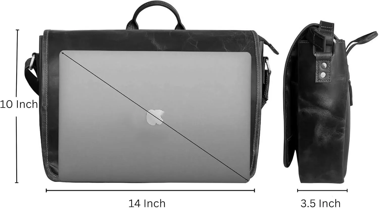 Leather Messenger Bag for Men 14" Leather Laptop Bag Vintage Crossbody Office Satchel Travel Shoulder Bag