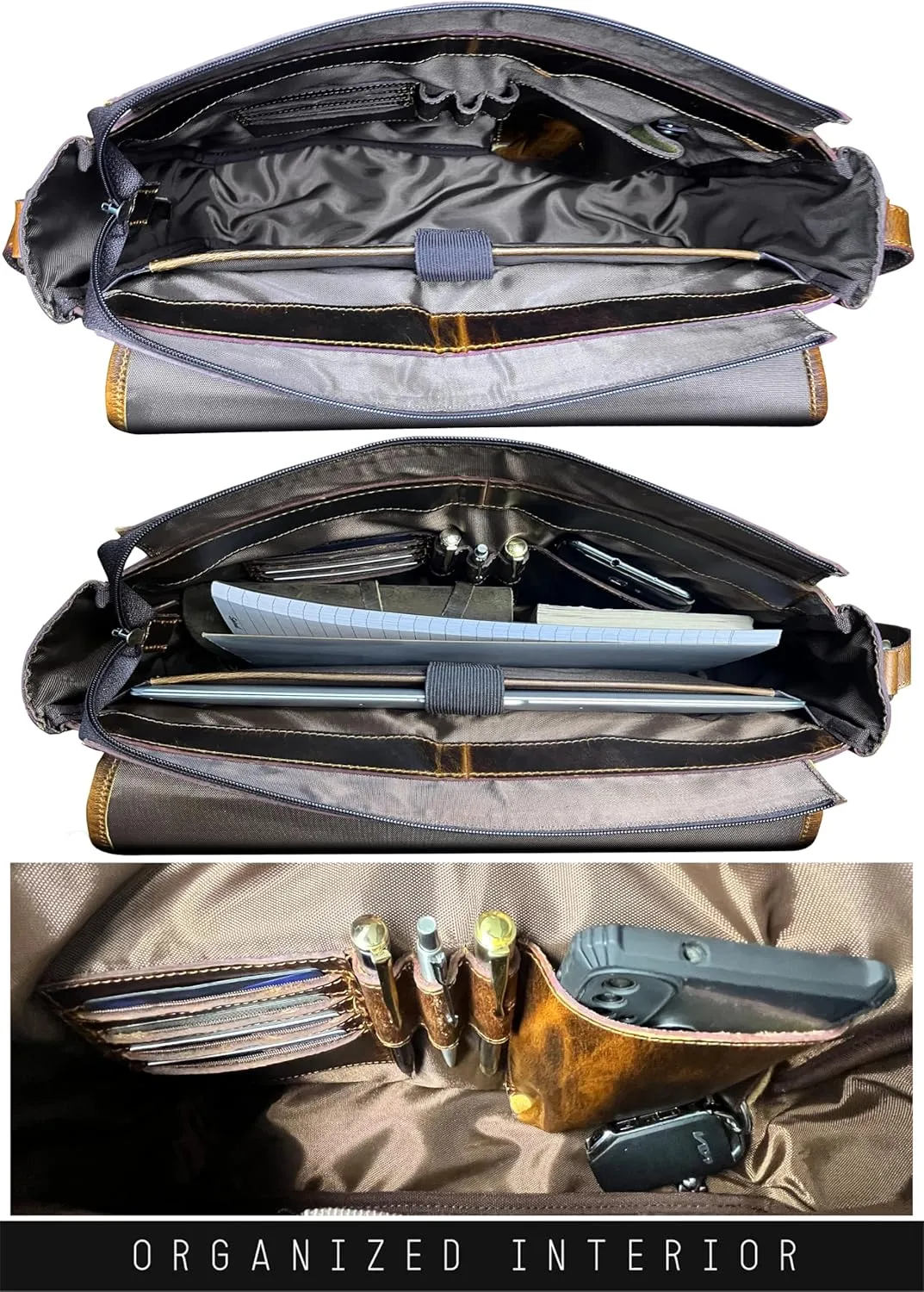 Leather Messenger Bag for Men 14" Leather Laptop Bag Vintage Crossbody Office Satchel Travel Shoulder Bag