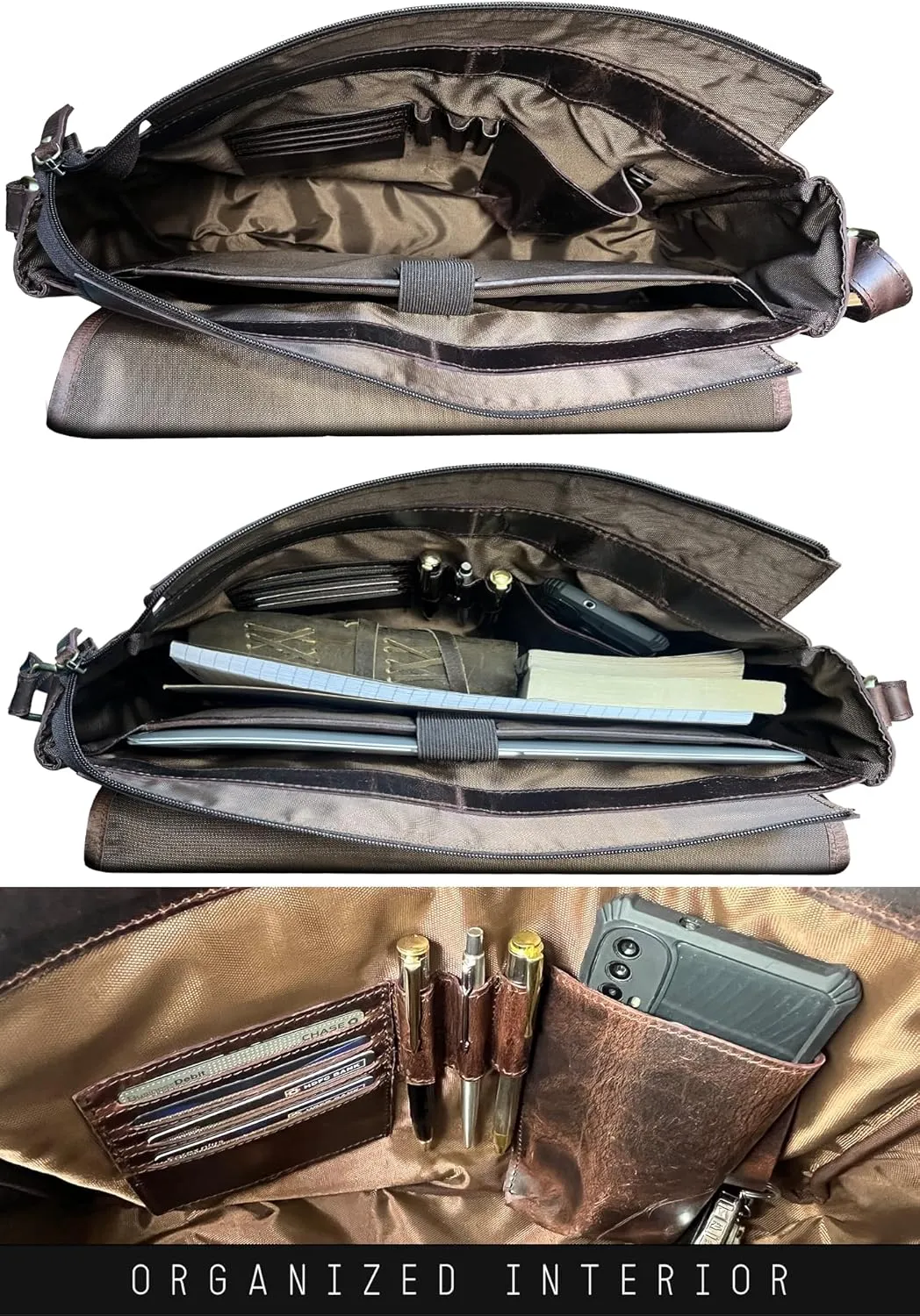 Leather Messenger Bag for Men 14" Leather Laptop Bag Vintage Crossbody Office Satchel Travel Shoulder Bag