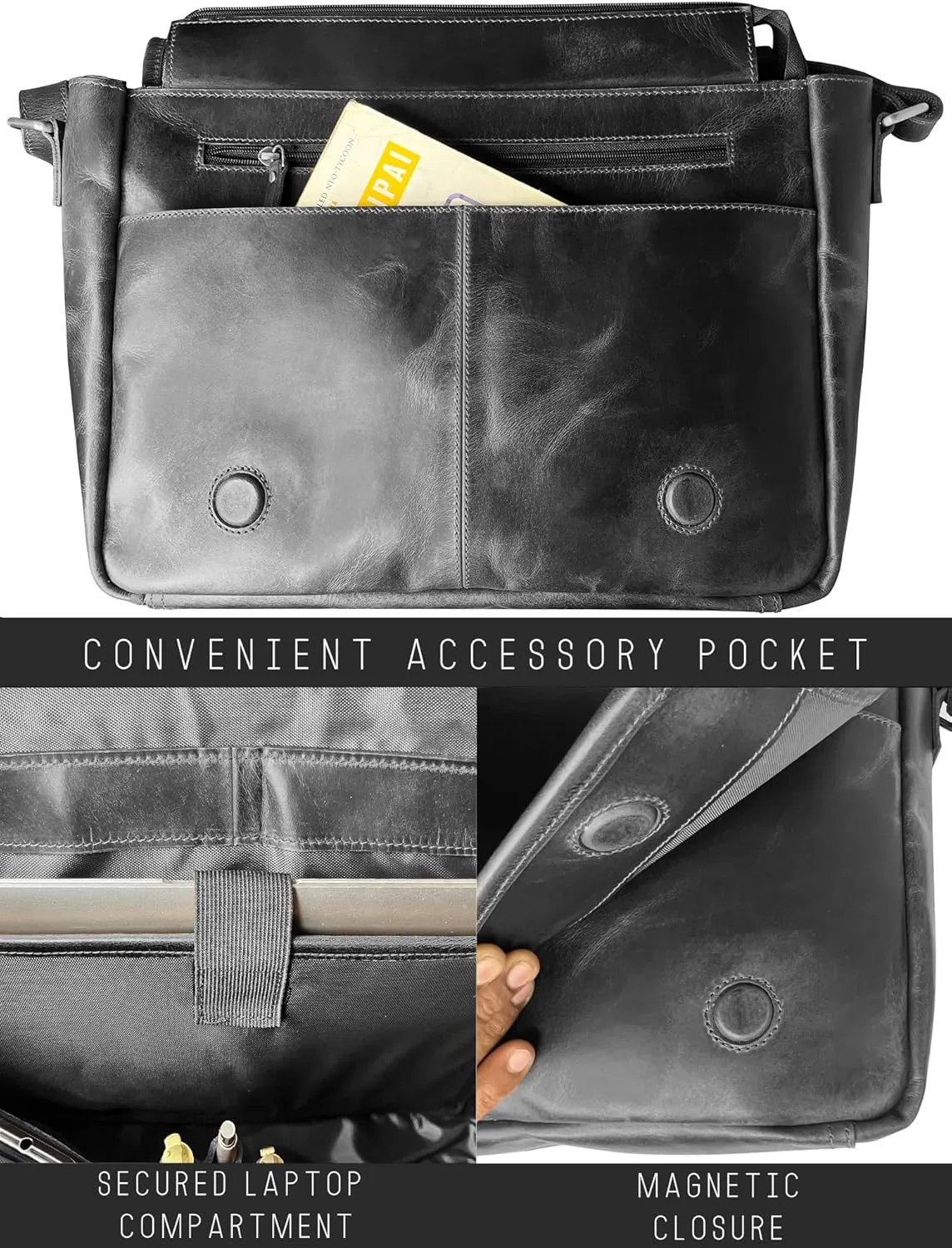 Leather Messenger Bag for Men 14" Leather Laptop Bag Vintage Crossbody Office Satchel Travel Shoulder Bag