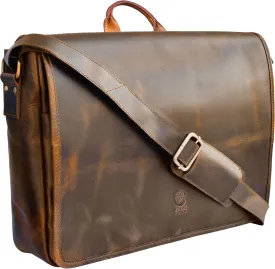 Leather Messenger Bag for Men 14" Leather Laptop Bag Vintage Crossbody Office Satchel Travel Shoulder Bag