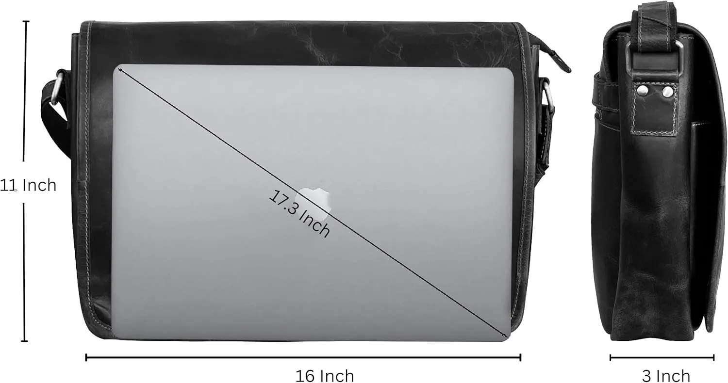 Leather Messenger Bag for Men 16" Full Grain Leather Laptop Bag Vintage Crossbody Office Satchel Travel Shoulder Bag