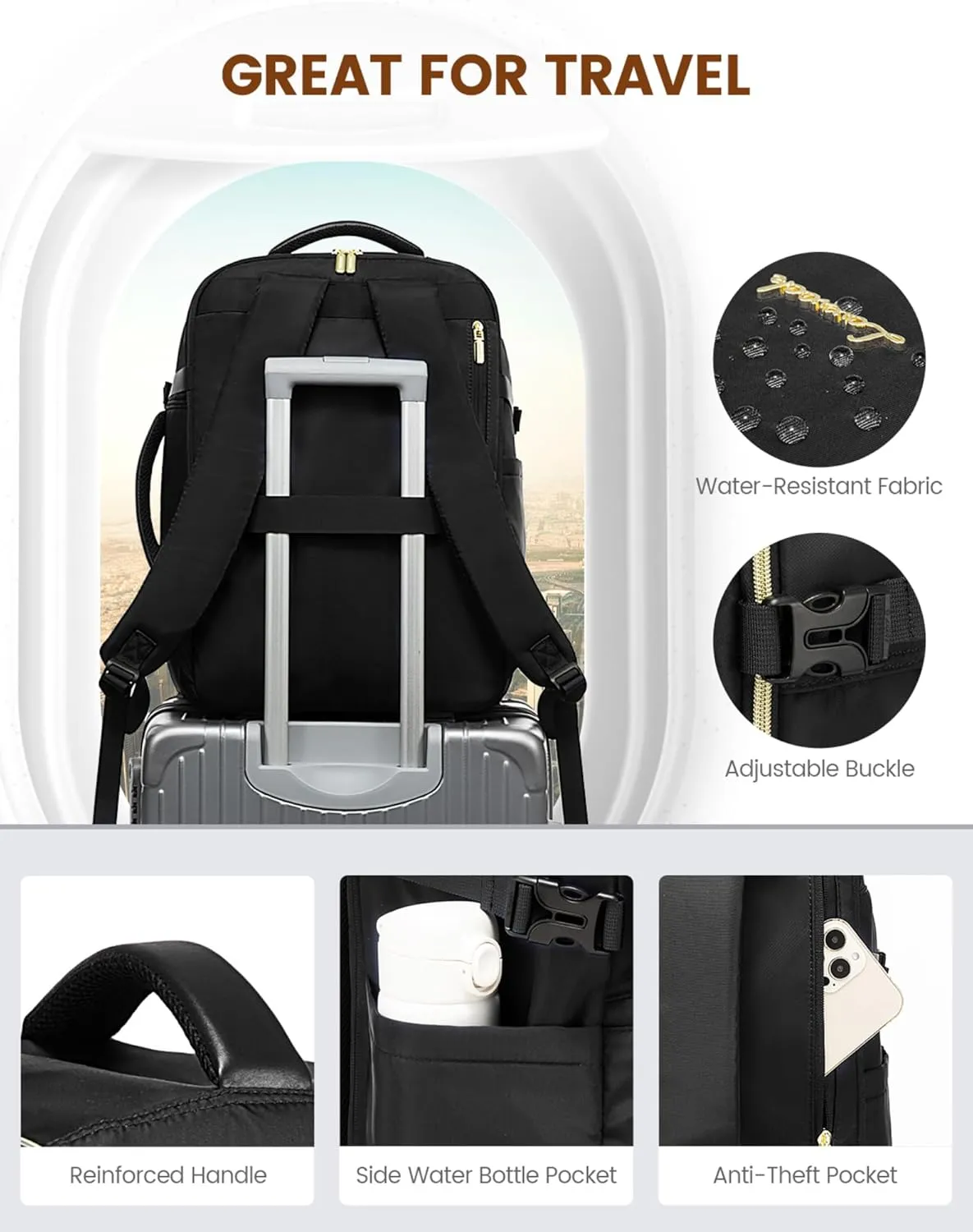 LOVEVOOK 40L Large Travel Backpack for Women, Flight Approved, Waterproof, TSA Compliant, Fits 17.3'' Laptop, 17 Pockets, 3 Packing Cubes