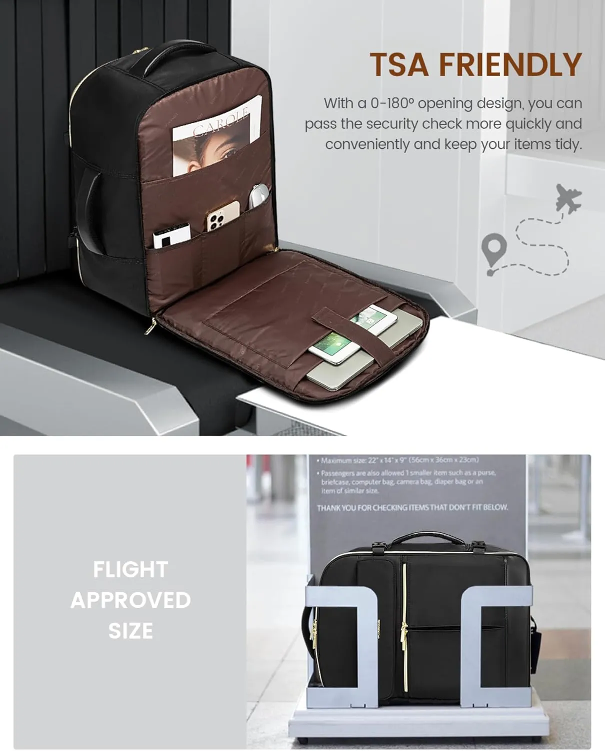 LOVEVOOK 40L Large Travel Backpack for Women, Flight Approved, Waterproof, TSA Compliant, Fits 17.3'' Laptop, 17 Pockets, 3 Packing Cubes