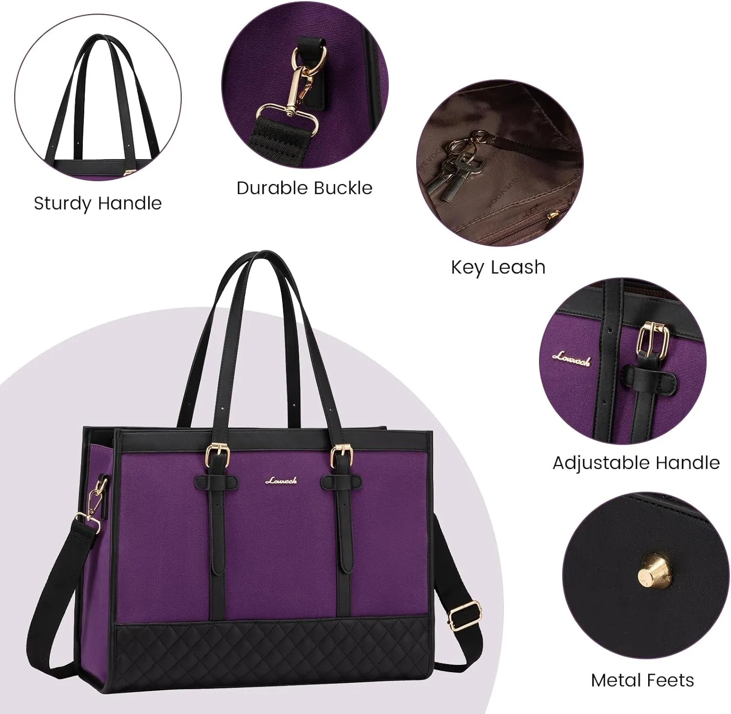 LOVEVOOK Laptop Bag for Women 15.6 inch Canvas Laptop Tote Bag, Large Capacity Work Bag with Clutch Purse, Computer Bag Office Business Briefcase, Casual Handbag for Travel College Teacher School