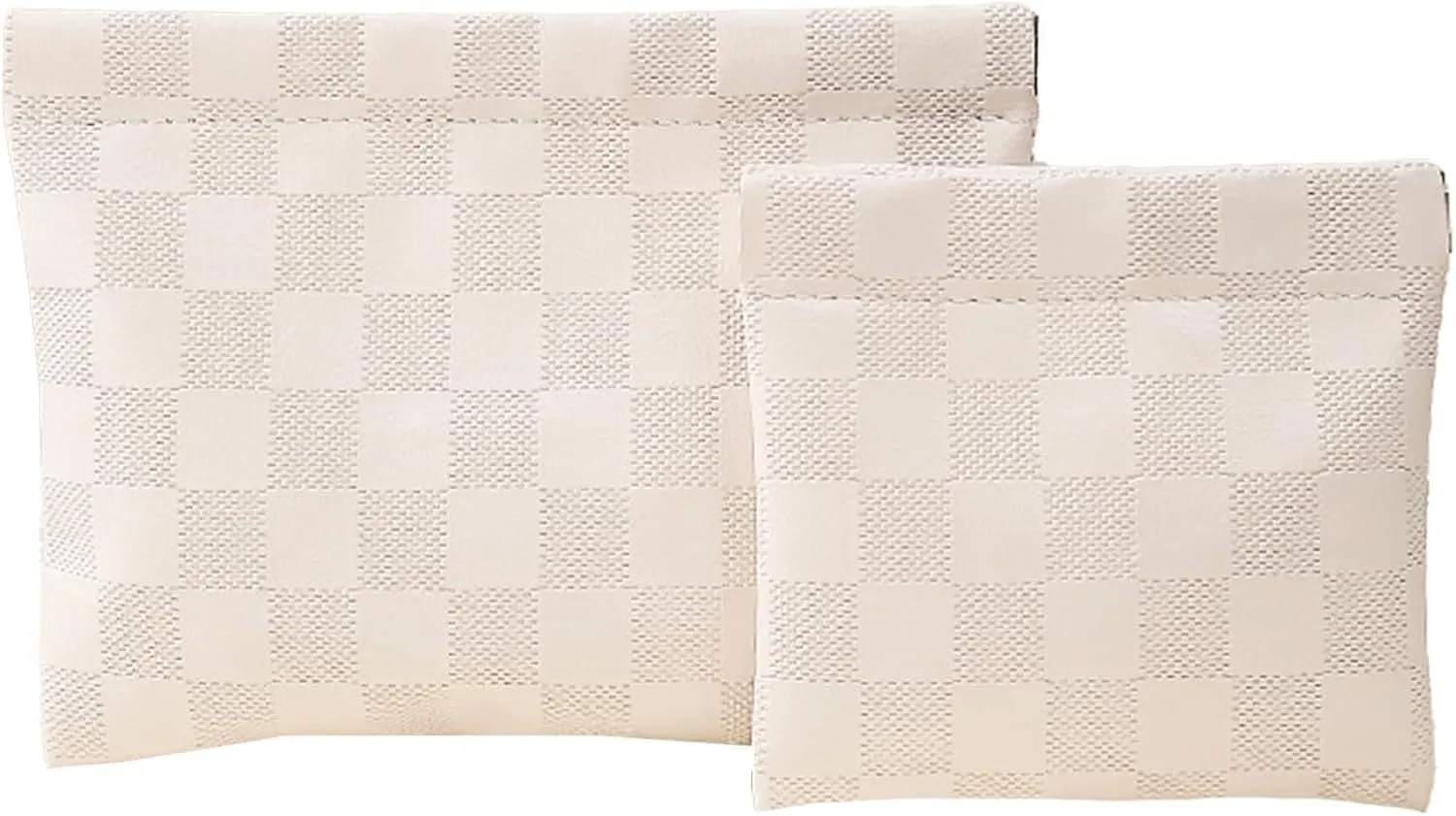 LYDZTION 2 Pieces Checkered Leather Makeup Bag Set for Women, Portable Cosmetic Bag Travel Toiletry Bag Organizer Waterproof Small Makeup Bag Aesthetic Accessories Storage Bag for Women-White