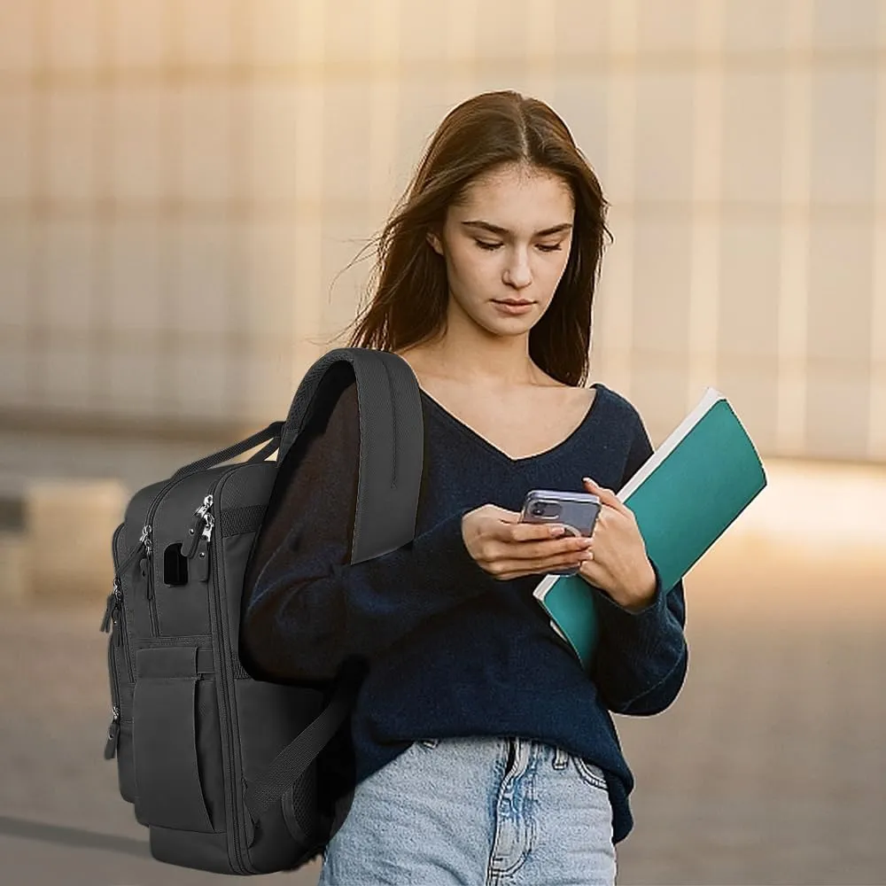 Mancro Travel Backpack for Women with TSA Laptop Compartment, 15.6 Inch Laptop Backpack with USB Charging Port and Dry-Wet Pocket, Fashion Computer Backpack for Women, Black