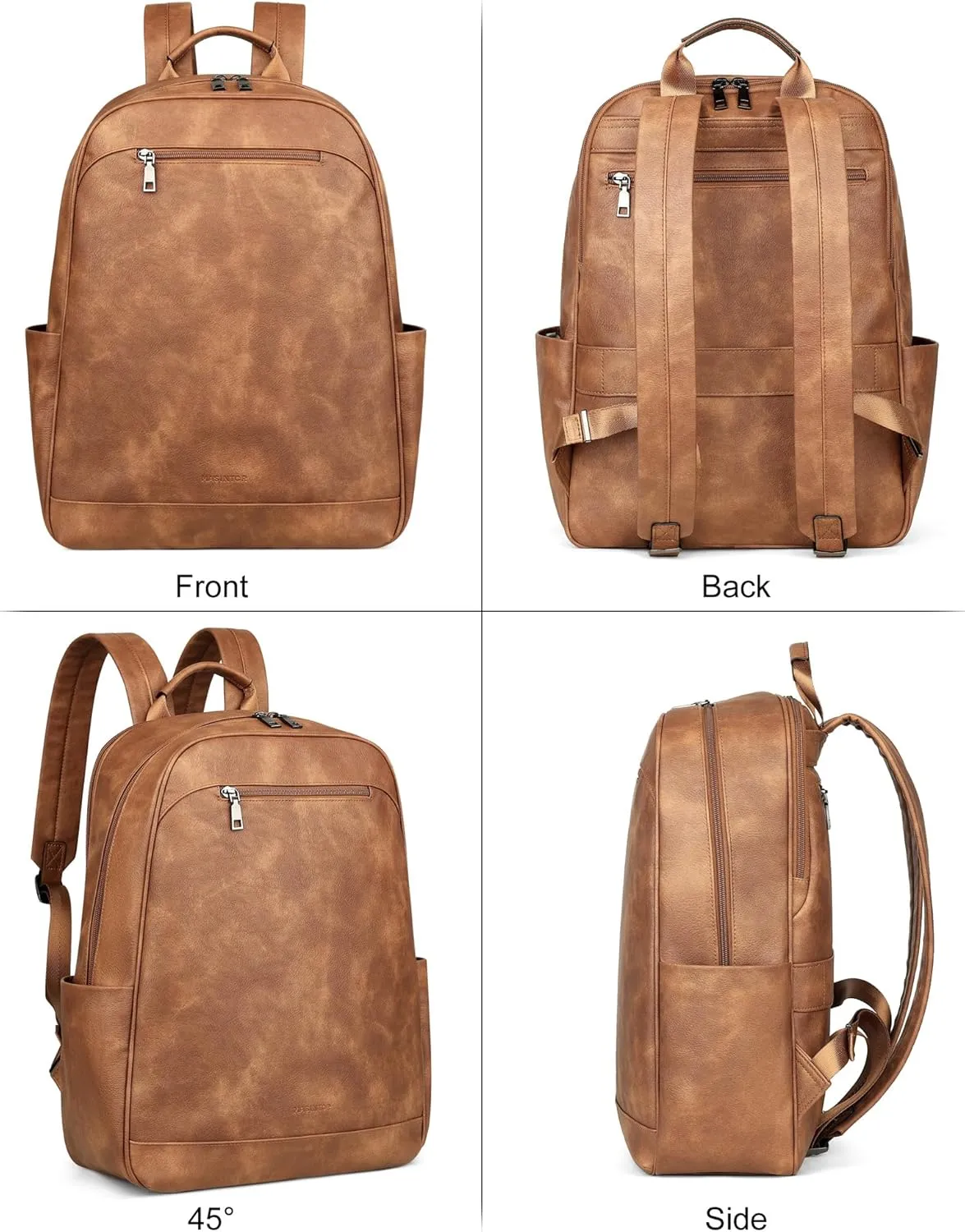 MASINTOR 15.6 inch Leather Laptop Backpack Purse for Women, Designer Travel and Work Bag with Laptop Compartment Mocha Brown
