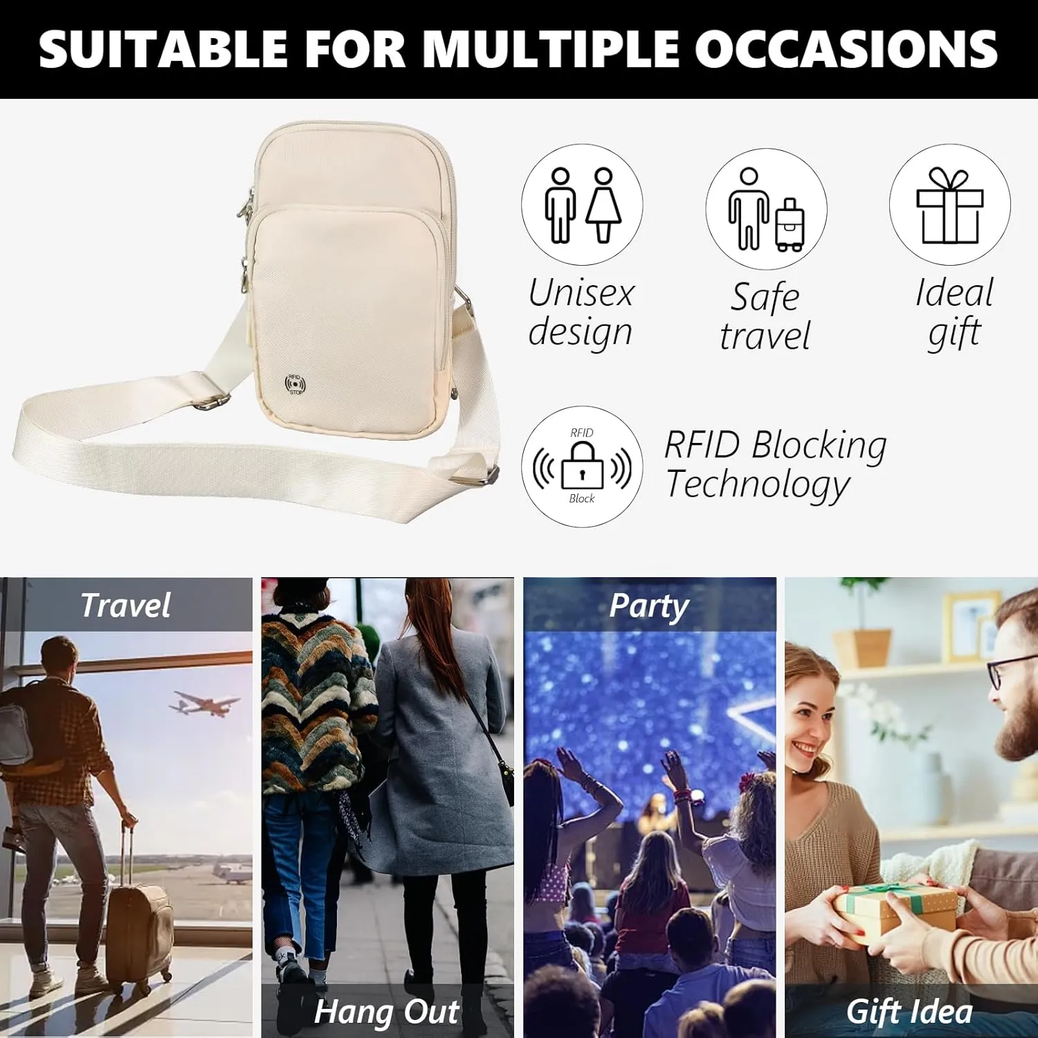 Mini Sling Bag Fanny Pack Small Crossbody Bags for Women Men,Waterproof RFID Blocking Passport Holder for Travel