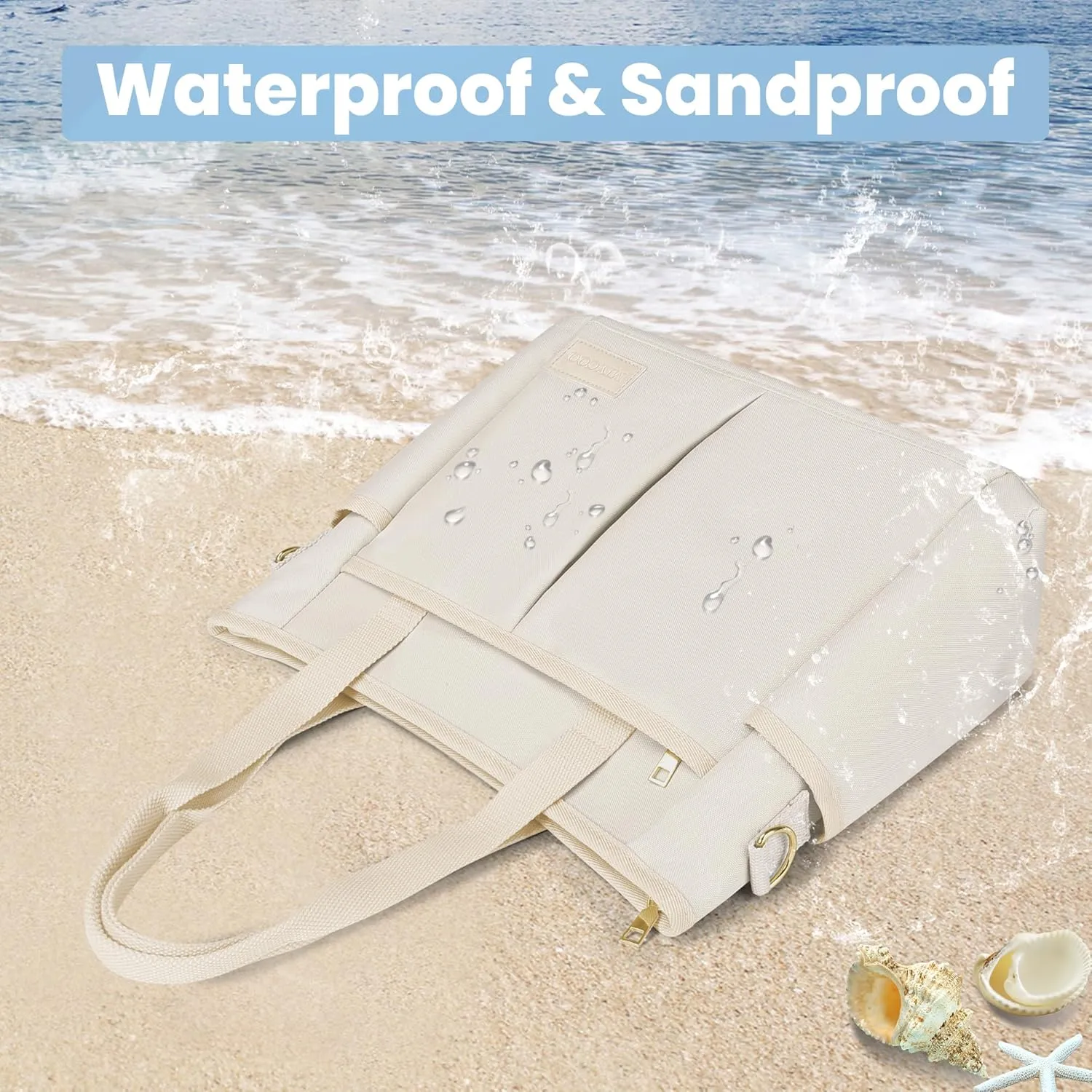 MIYCOO Beach Bag, Tote Bag for Women with Trolley Sleeve Large Canvas Tote Bag Waterproof Sandproof for Travel Work Gym