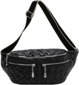 Multi Zippers Fanny Pack for Women Fashion Leather Crossbody Waist Bag with Wide Strap Sling Belt Bum Bag for Hiking (Black)