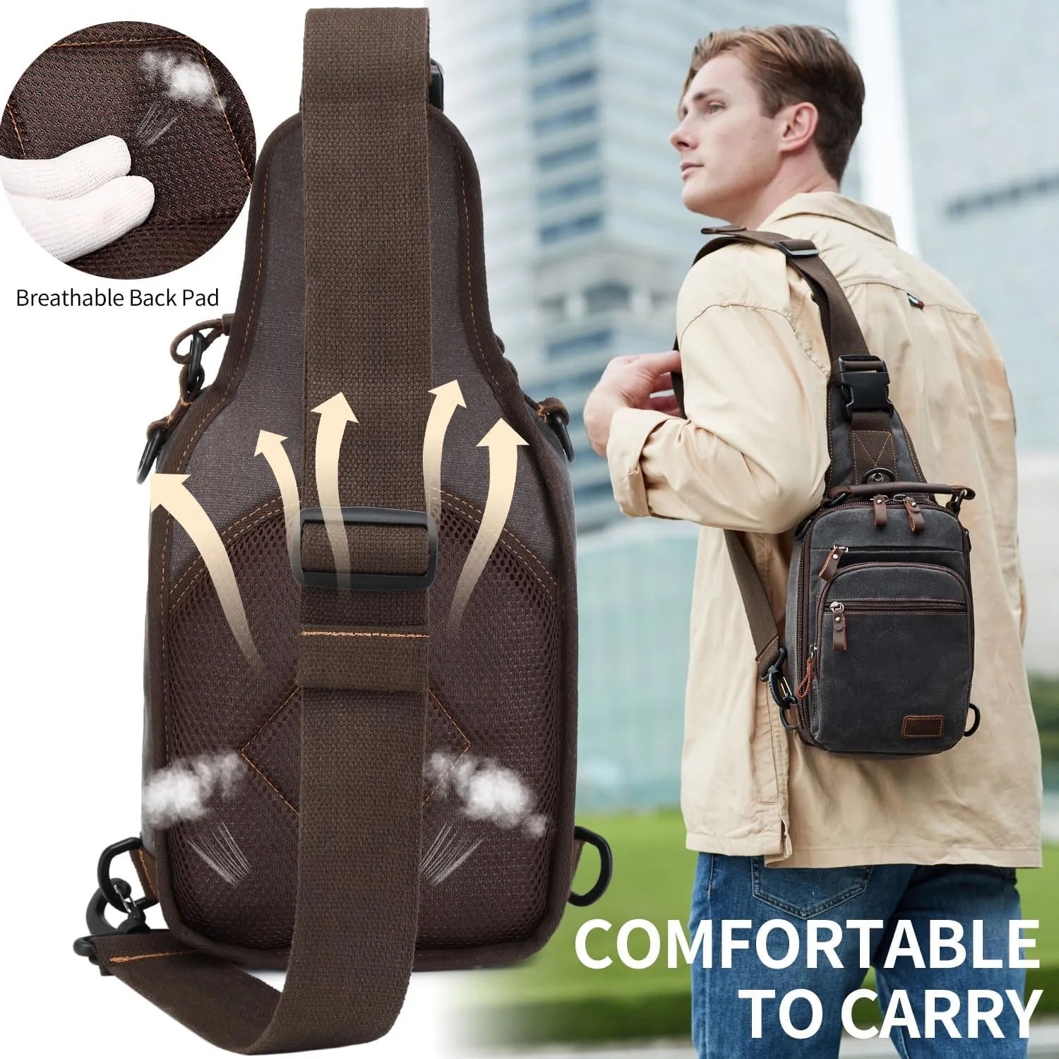 Nerlion Sling Bag for Men Waxed Canvas Crossbody Bag Chest Bag Water Resistant Shoulder Bag Casual Daypack