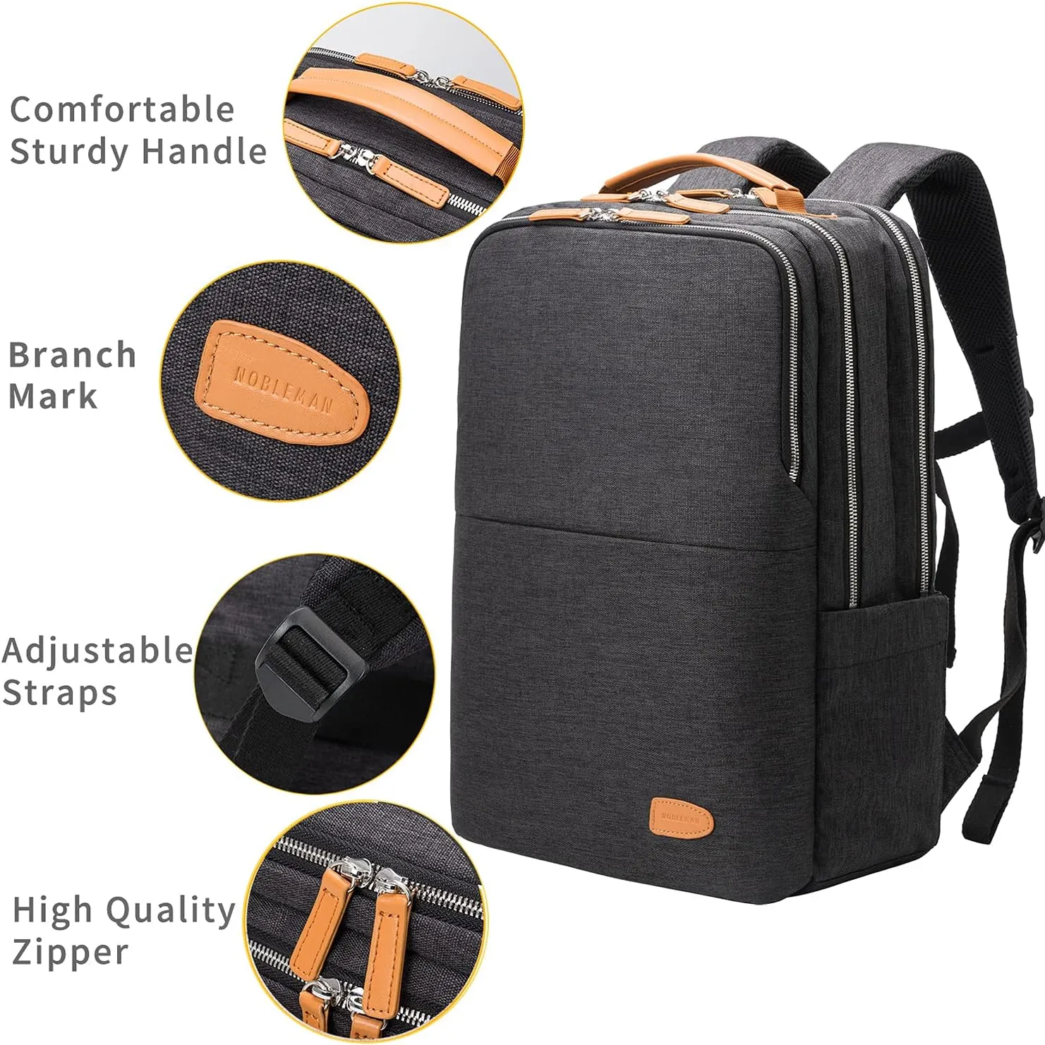 NOBLEMAN Men's and Womens Backpack, Laptop Backpack, Waterproof School Backpack, 15.6 Inch Laptop Backpack, Daypack, USB (Black plus)