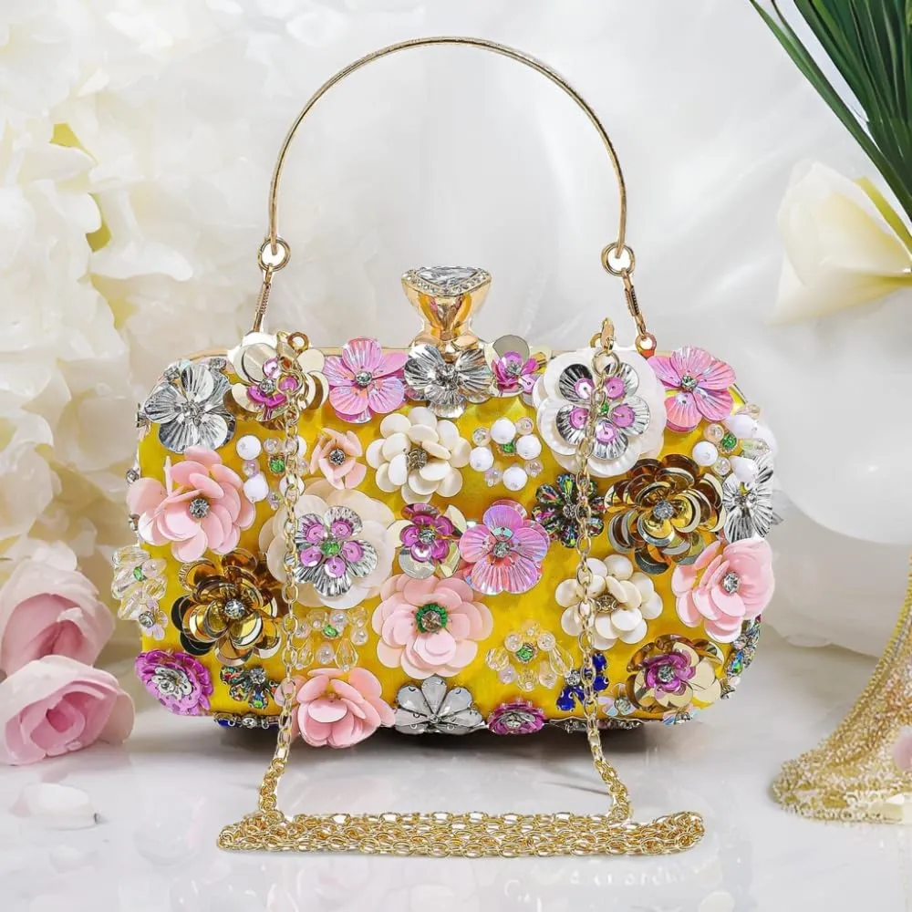 Party Clutches Fancy Floral Clutch Evening Bag Purses for Women Beaded Flower Clutch Purse Handbag Wedding Guest Dress