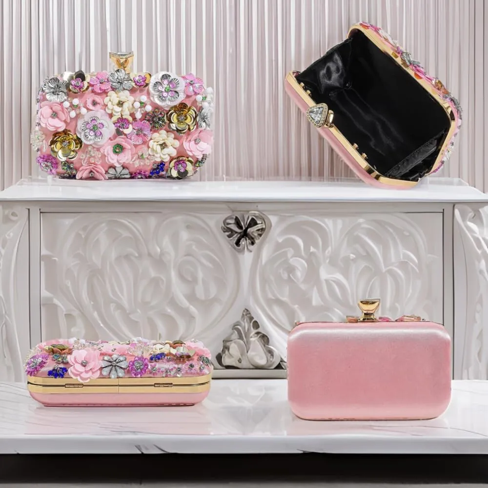 Party Clutches Fancy Floral Clutch Evening Bag Purses for Women Beaded Flower Clutch Purse Handbag Wedding Guest Dress