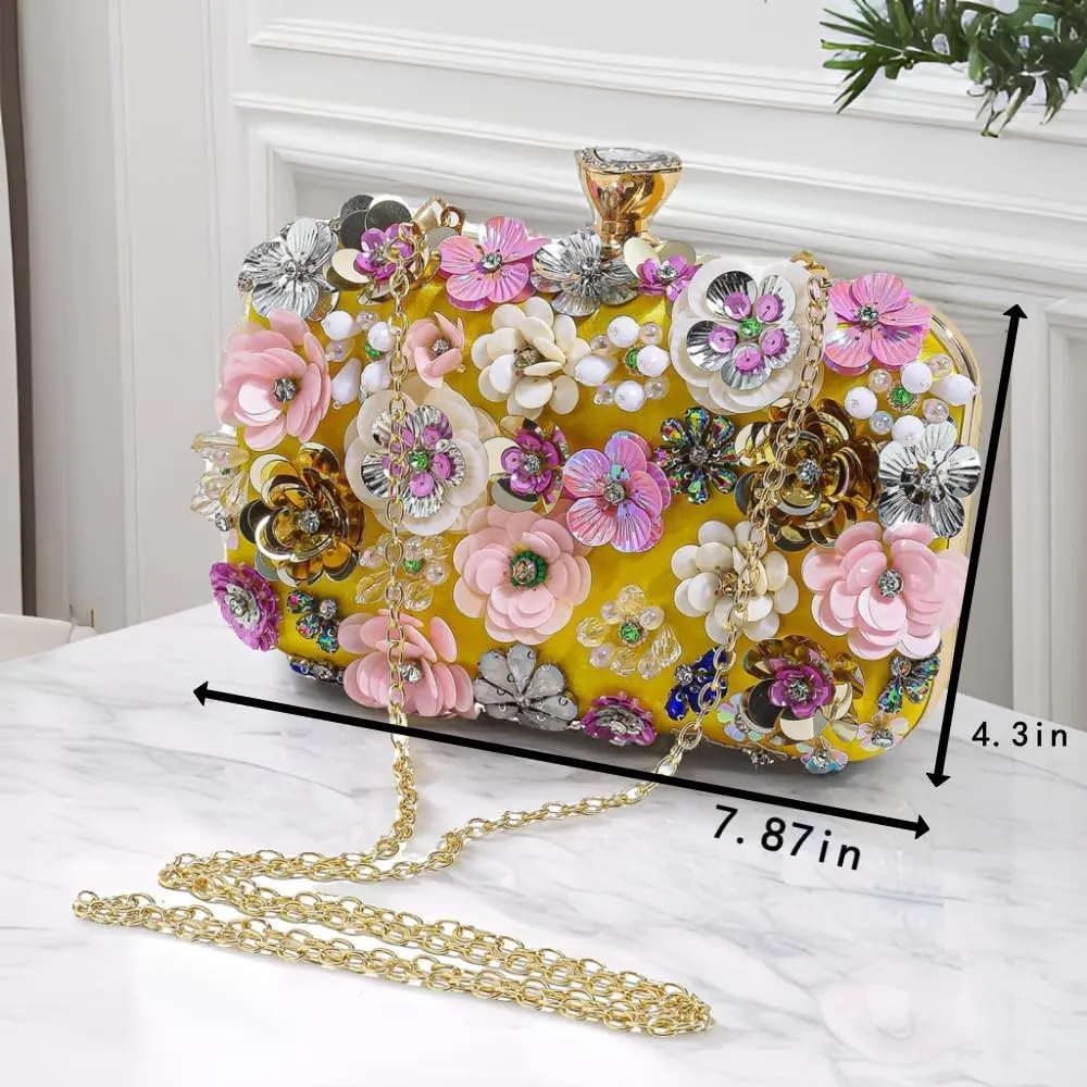 Party Clutches Fancy Floral Clutch Evening Bag Purses for Women Beaded Flower Clutch Purse Handbag Wedding Guest Dress