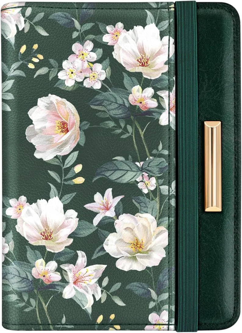Passport Holder Cover Travel RFID Blocking Passport Cover Rose Gold Cute Flowers Passport Wallet with Elastic Band for Women