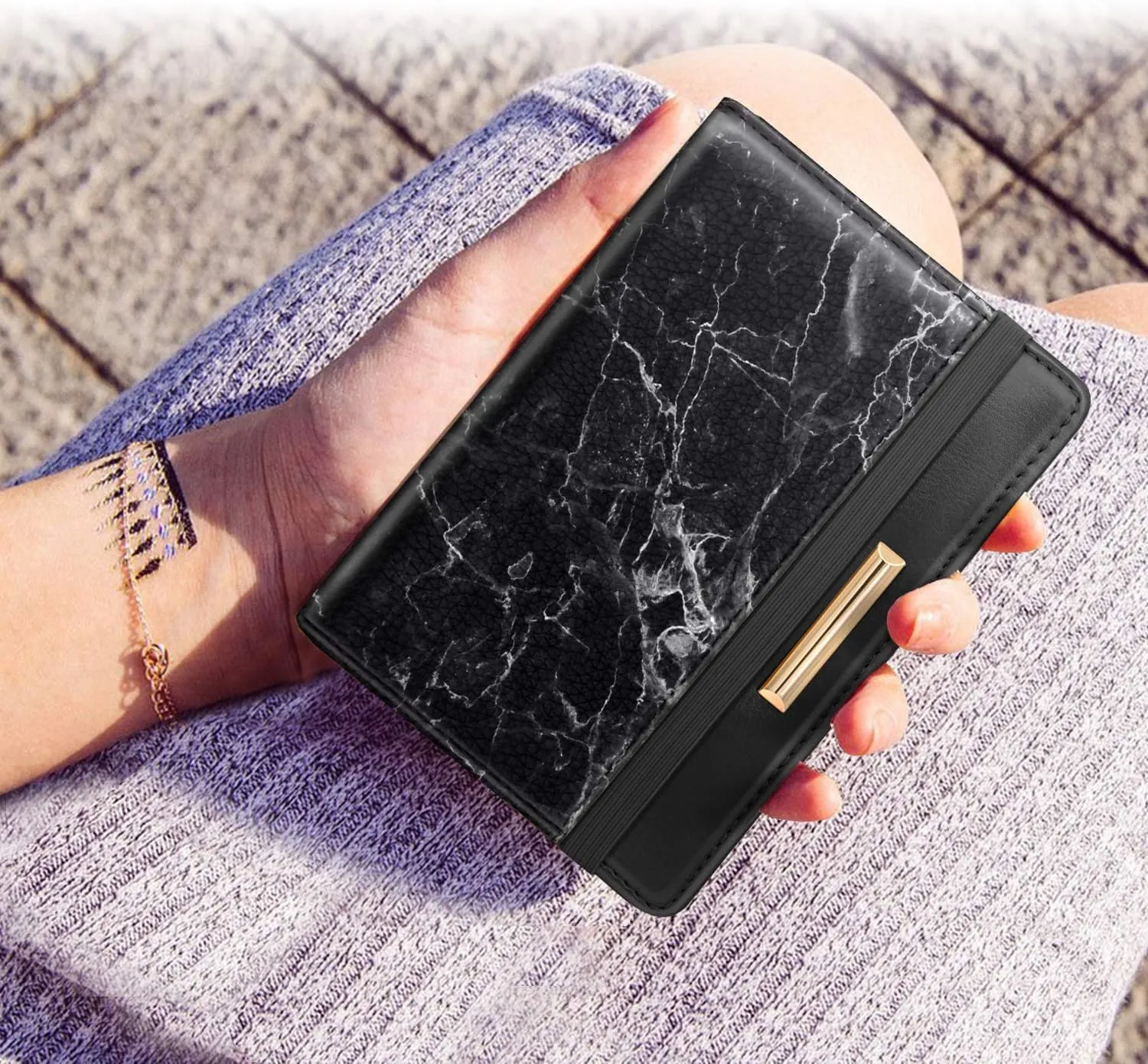 Passport Holder Cover Travel RFID Blocking Passport Cover Rose Gold Cute Flowers Passport Wallet with Elastic Band for Women
